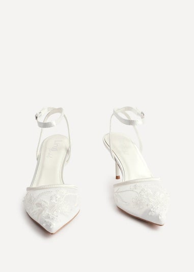 Linzi Serenade Bridal Ivory Satin Beaded Mesh Court Heels