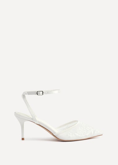 Linzi Serenade Bridal Ivory Satin Beaded Mesh Court Heels