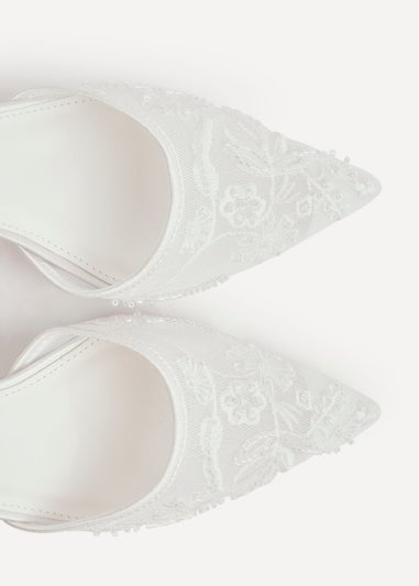 Linzi Serenade Bridal Ivory Satin Beaded Mesh Court Heels