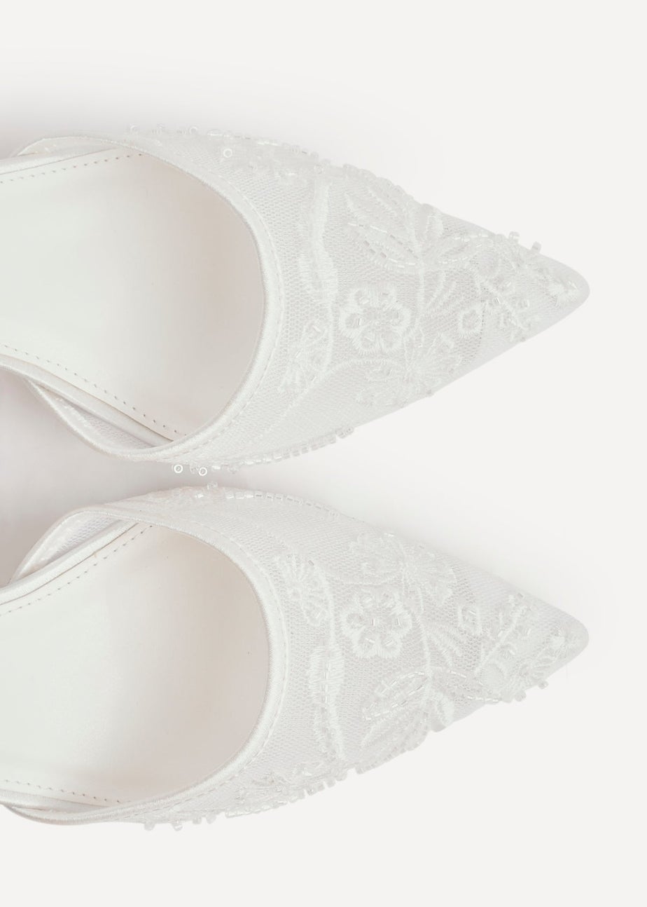 Linzi Serenade Bridal Ivory Satin Beaded Mesh Court Heels