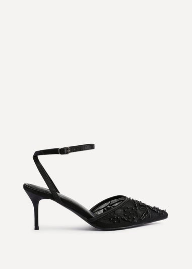 Linzi Serenade Black Beaded Mesh Court Heels