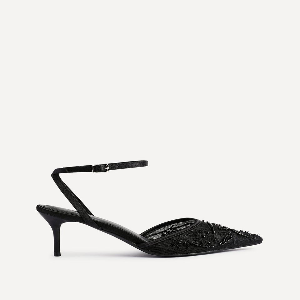 Linzi Serenade Black Beaded Mesh Court Heels