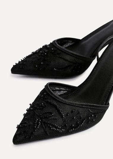 Linzi Serenade Black Beaded Mesh Court Heels