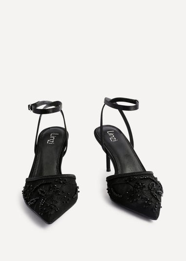 Linzi Serenade Black Beaded Mesh Court Heels