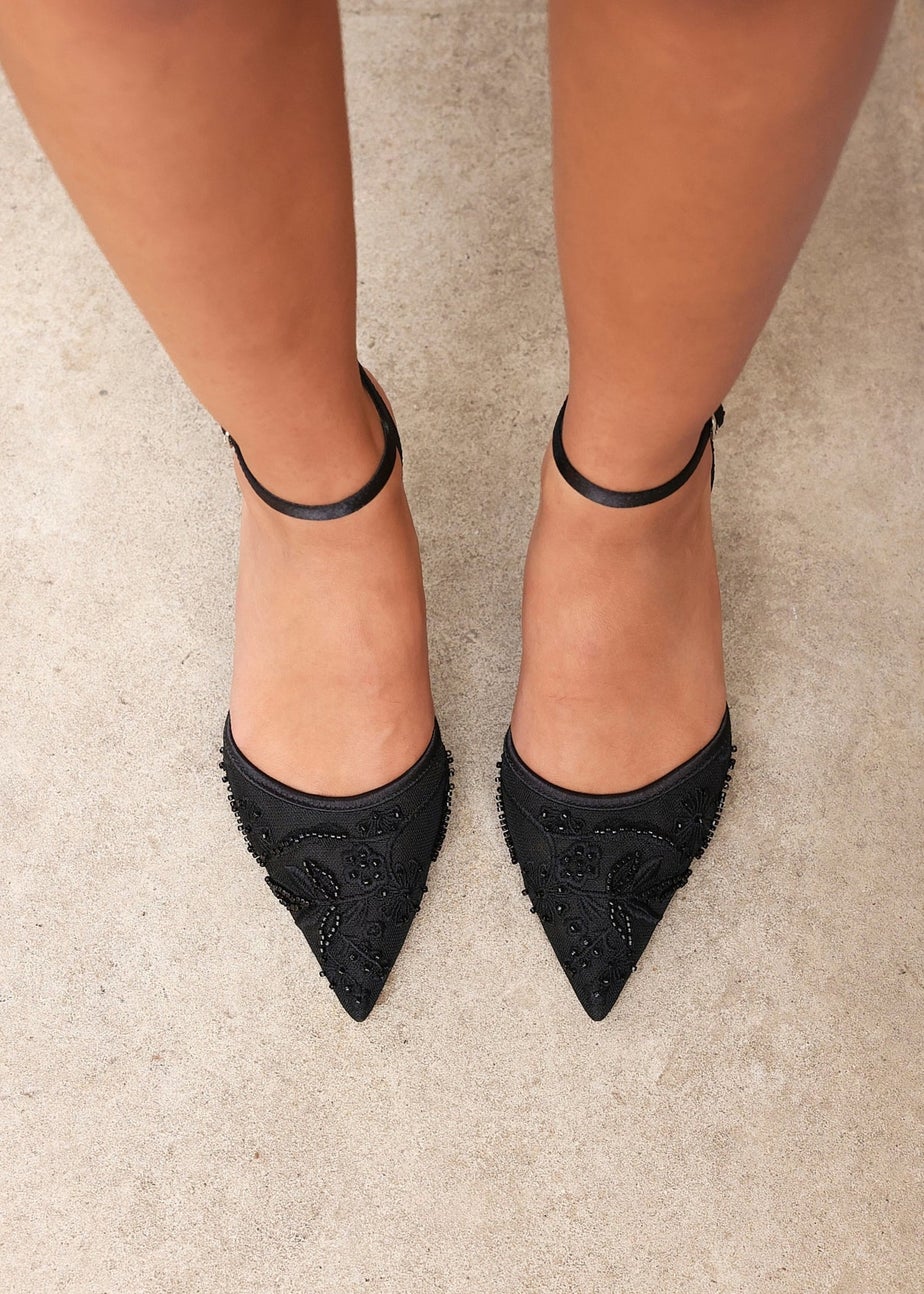 Linzi Serenade Black Beaded Mesh Court Heels