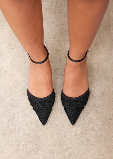 Linzi Serenade Black Beaded Mesh Court Heels