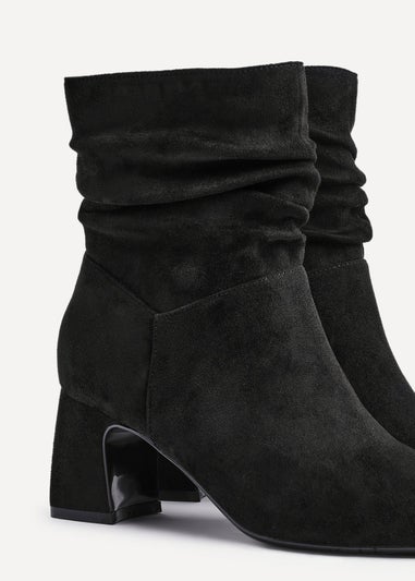 Linzi Maven Black Faux Suede Ruched Block Heel Ankle Boot