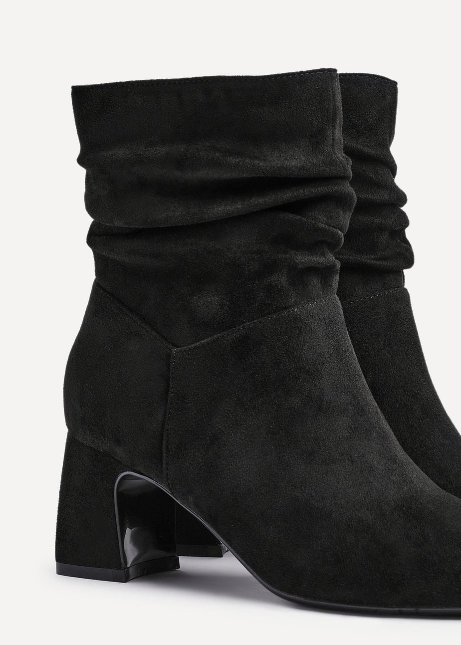 Linzi Maven Black Faux Suede Ruched Block Heel Ankle Boot