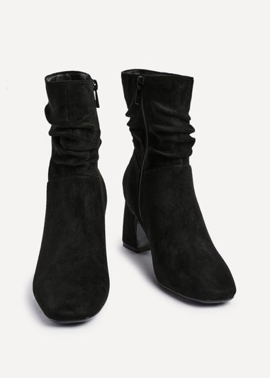 Linzi Maven Black Faux Suede Ruched Block Heel Ankle Boot