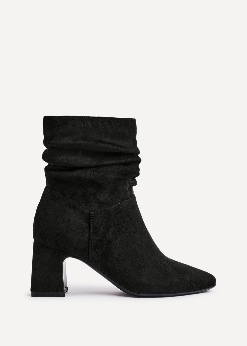 Linzi Maven Black Faux Suede Ruched Block Heel Ankle Boot