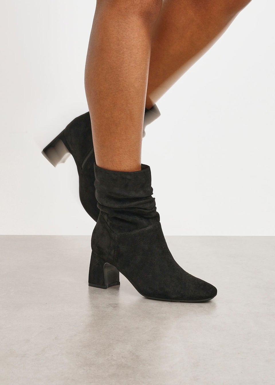 Linzi Maven Black Faux Suede Ruched Block Heel Ankle Boot