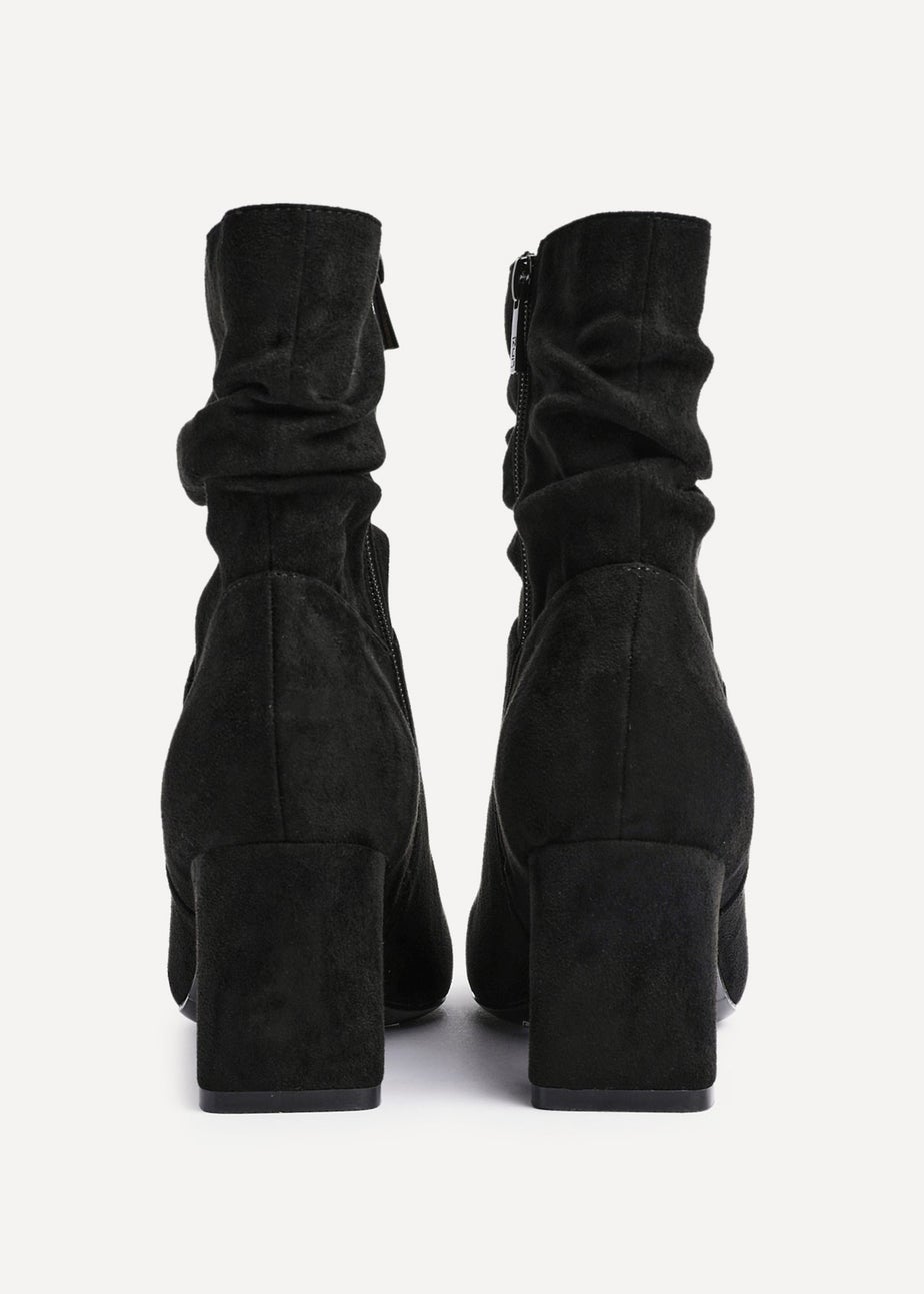 Linzi Maven Black Faux Suede Ruched Block Heel Ankle Boot