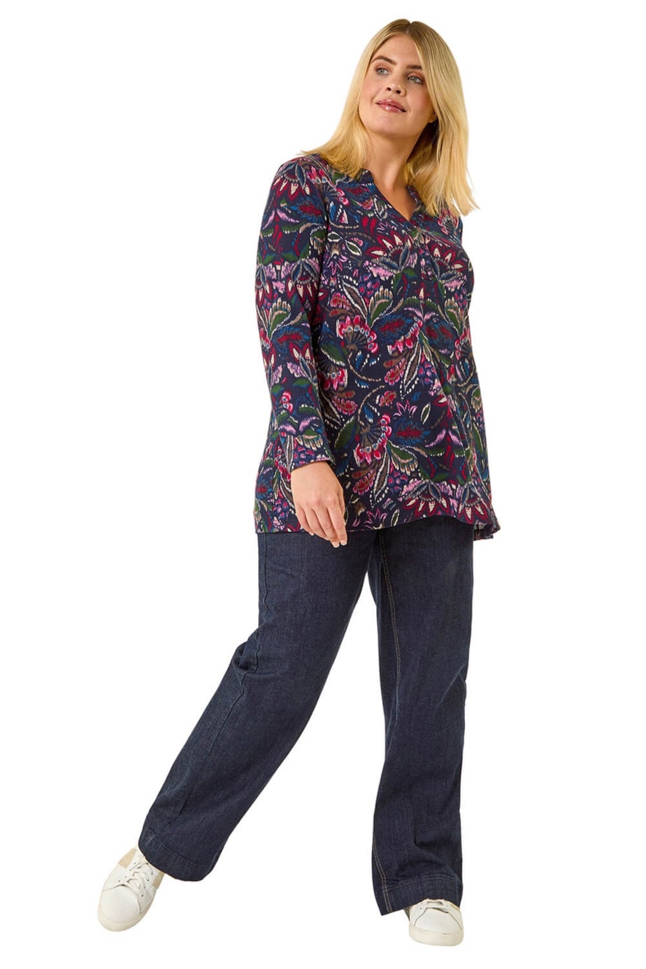 Roman Navy Paisley Print Soft Stretch Top