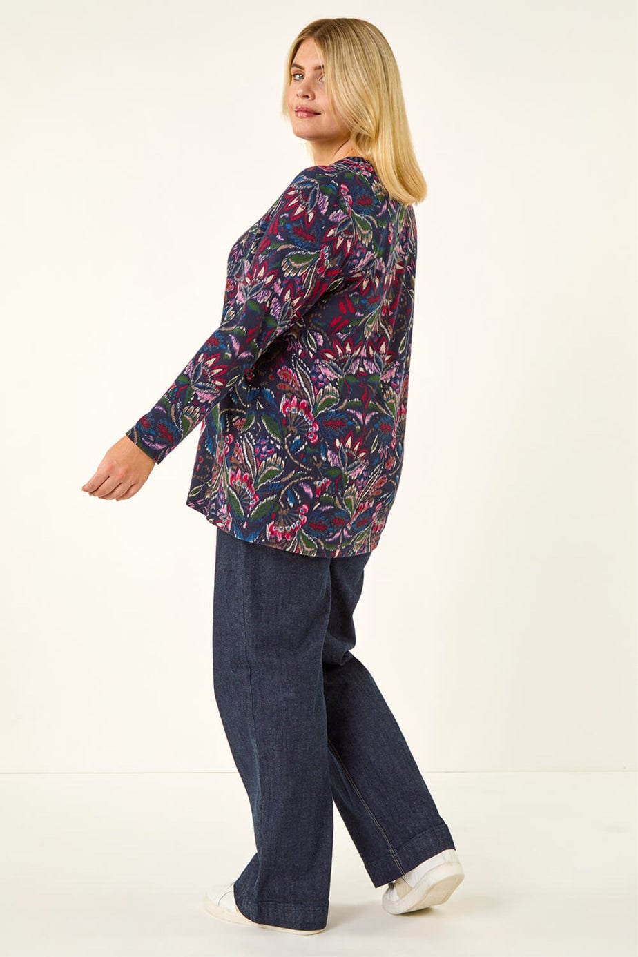 Roman Navy Paisley Print Soft Stretch Top