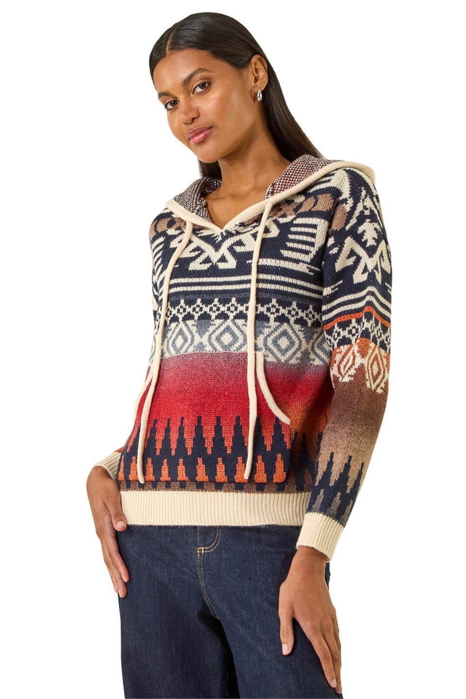 Roman Navy Jacquard Hooded Knit