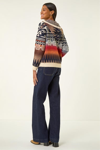 Roman Navy Jacquard Hooded Knit