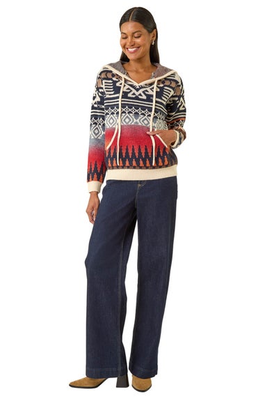 Roman Navy Jacquard Hooded Knit