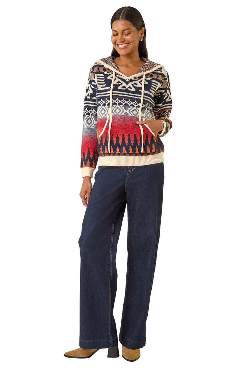 Roman Navy Jacquard Hooded Knit