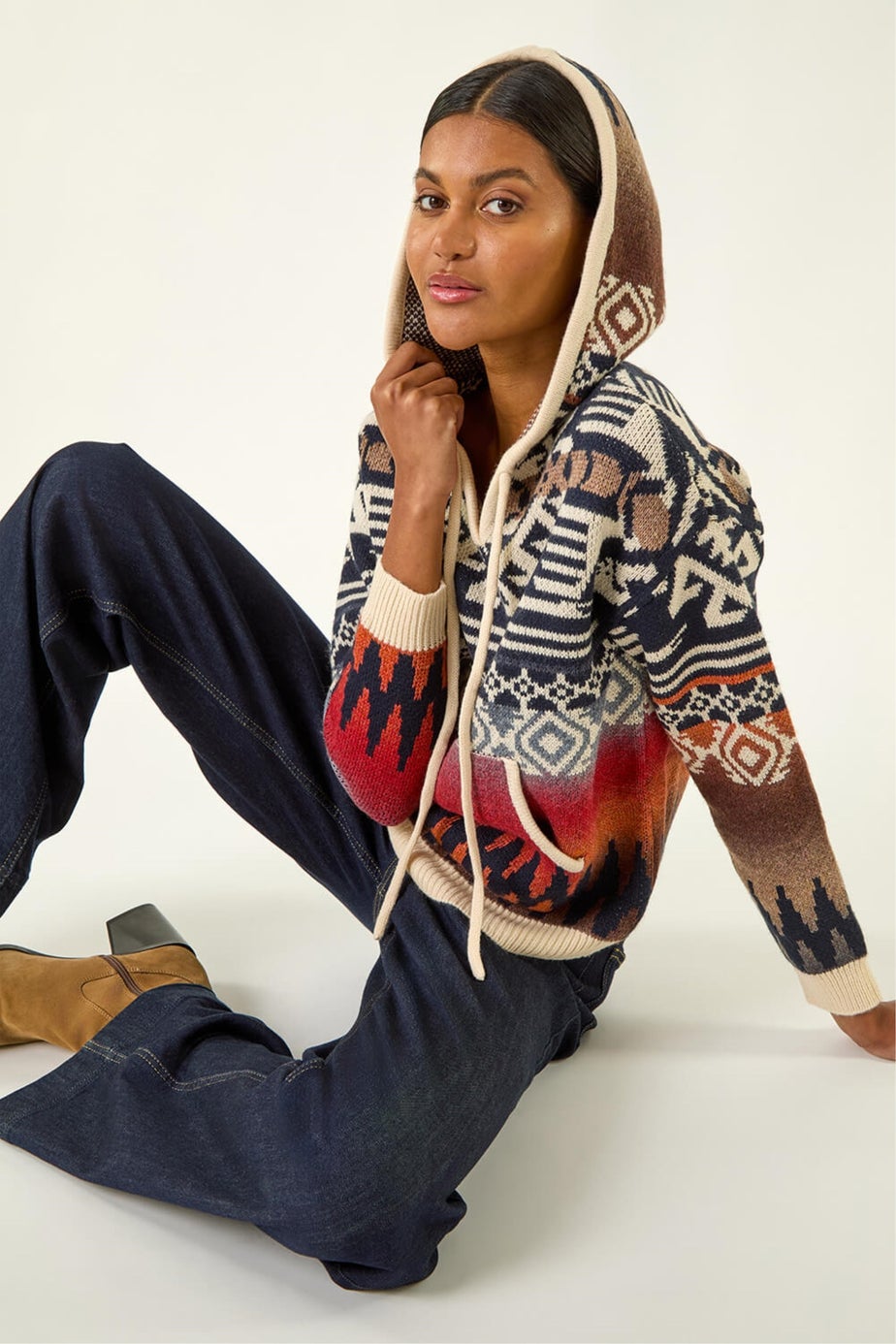 Roman Navy Jacquard Hooded Knit