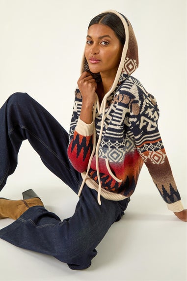 Roman Navy Jacquard Hooded Knit