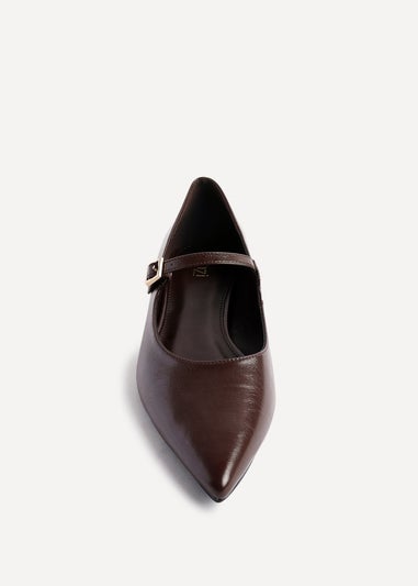 Linzi Seattle Brown Faux Leather Pointed Toe Mary Jane Flats