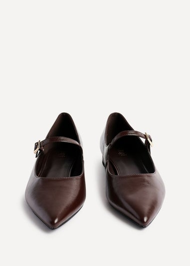 Linzi Seattle Brown Faux Leather Pointed Toe Mary Jane Flats