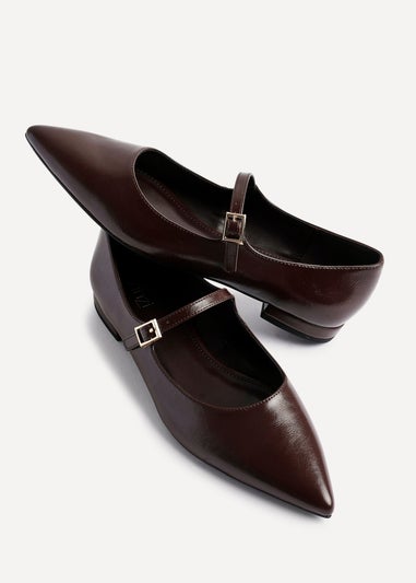 Linzi Seattle Brown Faux Leather Pointed Toe Mary Jane Flats