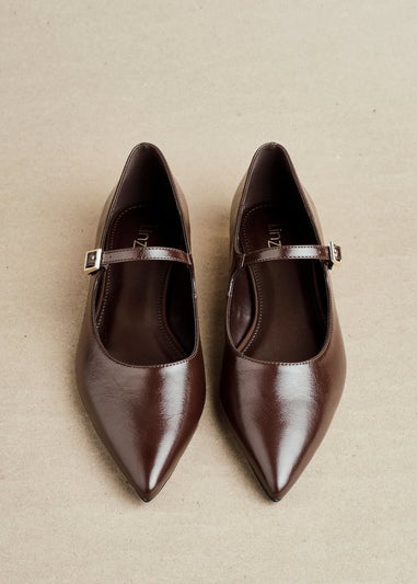 Linzi Seattle Brown Faux Leather Pointed Toe Mary Jane Flats