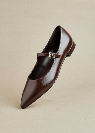 Linzi Seattle Brown Faux Leather Pointed Toe Mary Jane Flats