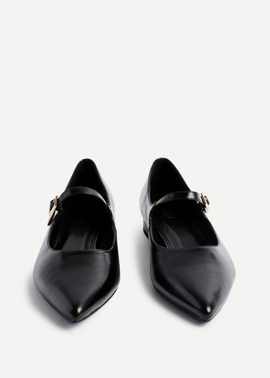 Linzi Seattle Black Faux Leather Pointed Toe Mary Jane Style Pumps