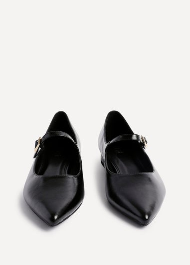 Linzi Seattle Black Faux Leather Pointed Toe Mary Jane Style Pumps