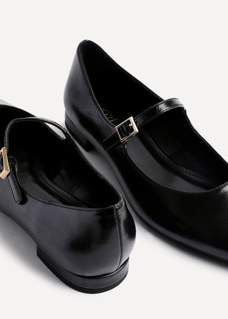 Linzi Seattle Black Faux Leather Pointed Toe Mary Jane Style Pumps