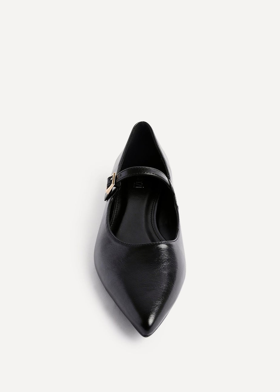 Linzi Seattle Black Faux Leather Pointed Toe Mary Jane Style Pumps