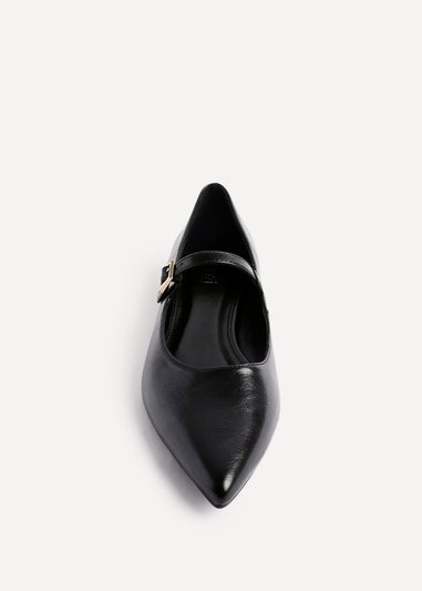 Linzi Seattle Black Faux Leather Pointed Toe Mary Jane Style Pumps