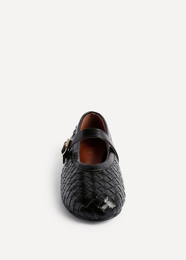Linzi Daily Black Faux Leather Woven Mary Jane Pump