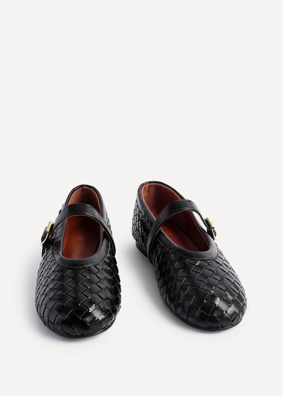 Linzi Daily Black Faux Leather Woven Mary Jane Pump