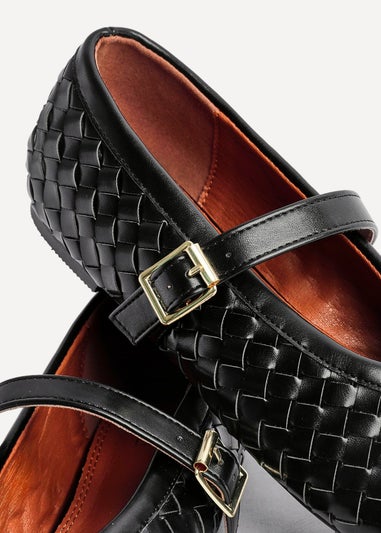 Linzi Daily Black Faux Leather Woven Mary Jane Pump