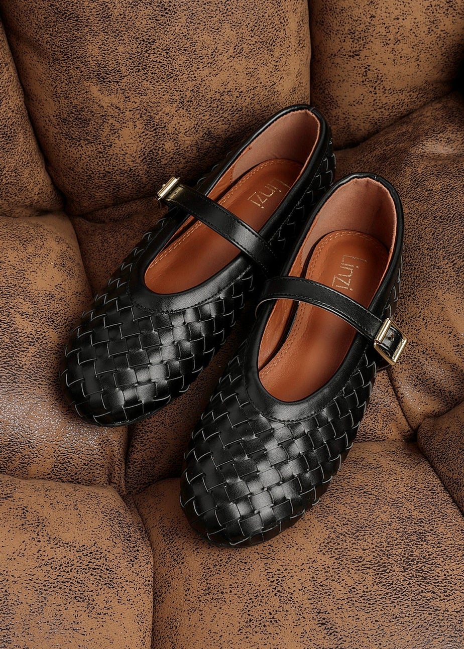 Linzi Daily Black Faux Leather Woven Mary Jane Pump