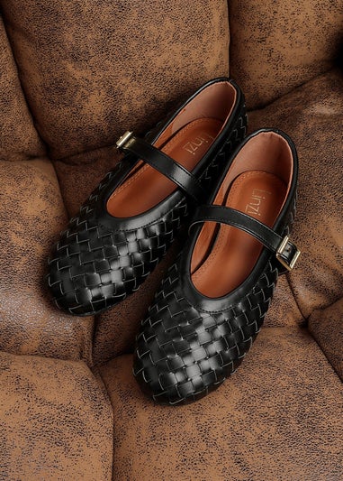 Linzi Daily Black Faux Leather Woven Mary Jane Pump