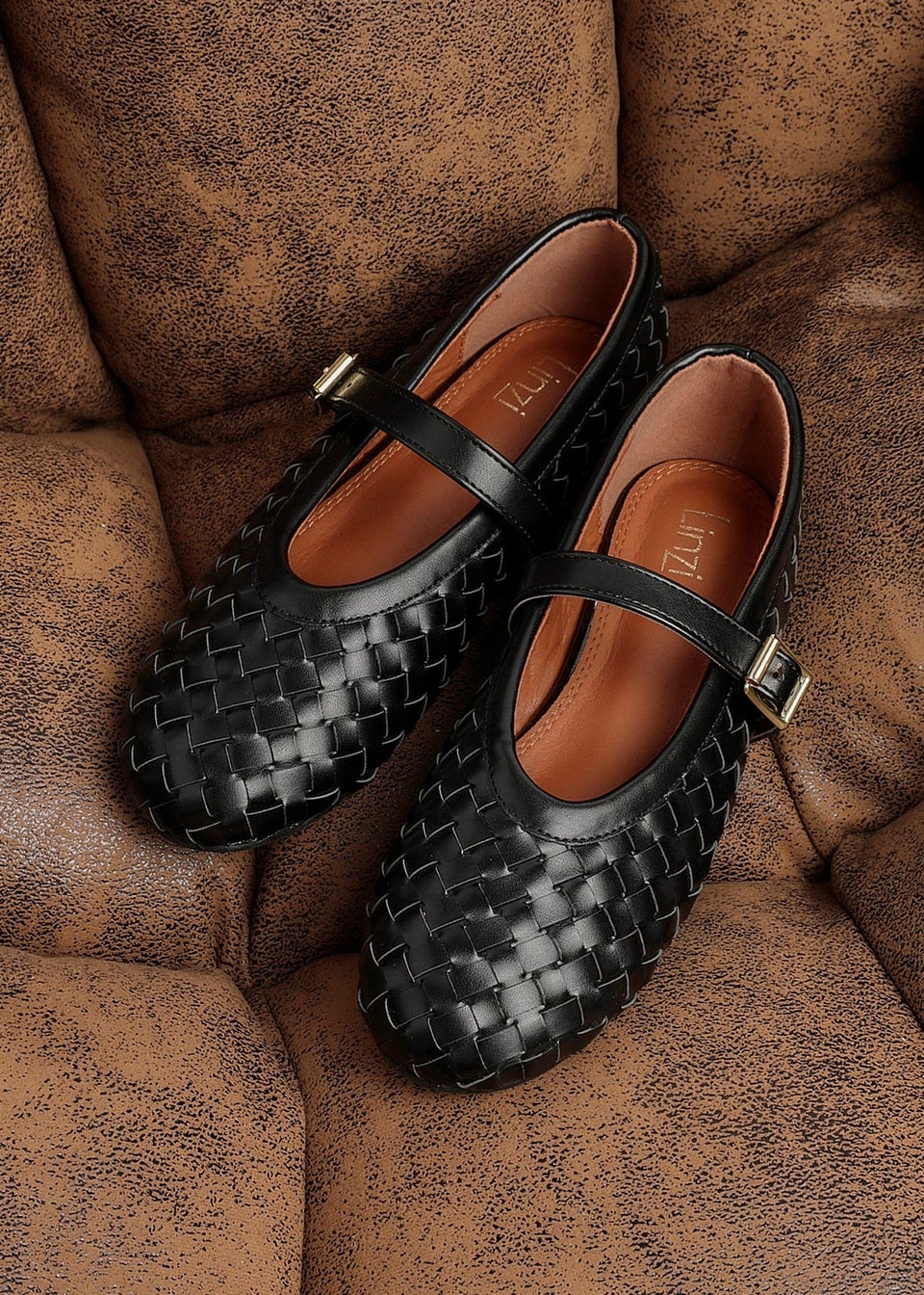 Linzi Daily Black Faux Leather Woven Mary Jane Pump