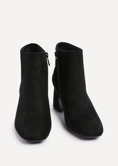 Linzi Cove Black Faux Suede Soft Square Toe Block Heel Ankle Boot