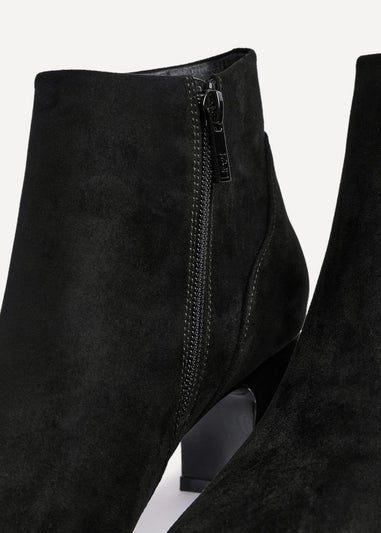 Linzi Cove Black Faux Suede Soft Square Toe Block Heel Ankle Boot