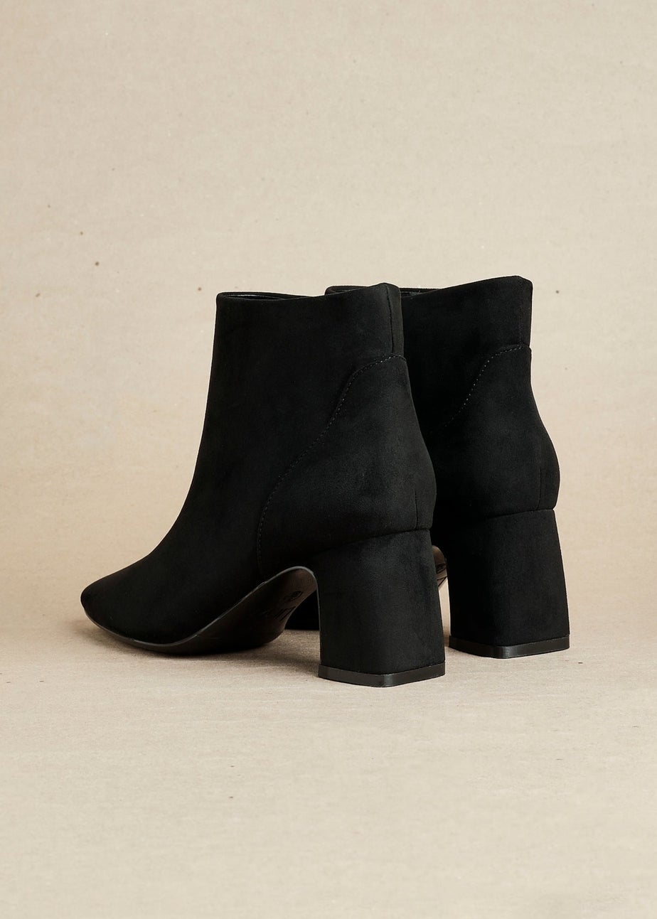 Linzi Cove Black Faux Suede Soft Square Toe Block Heel Ankle Boot
