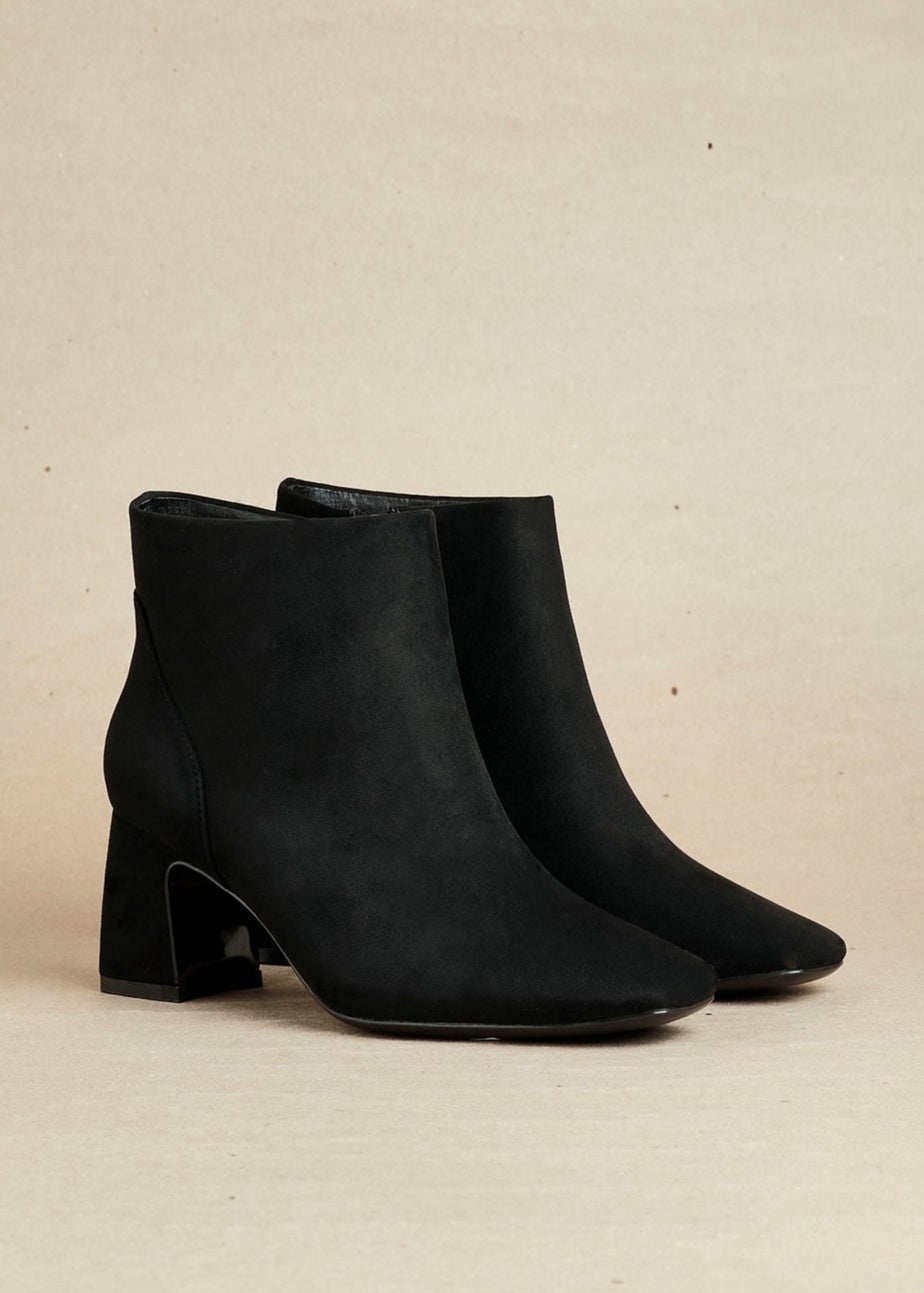 Linzi Cove Black Faux Suede Soft Square Toe Block Heel Ankle Boot