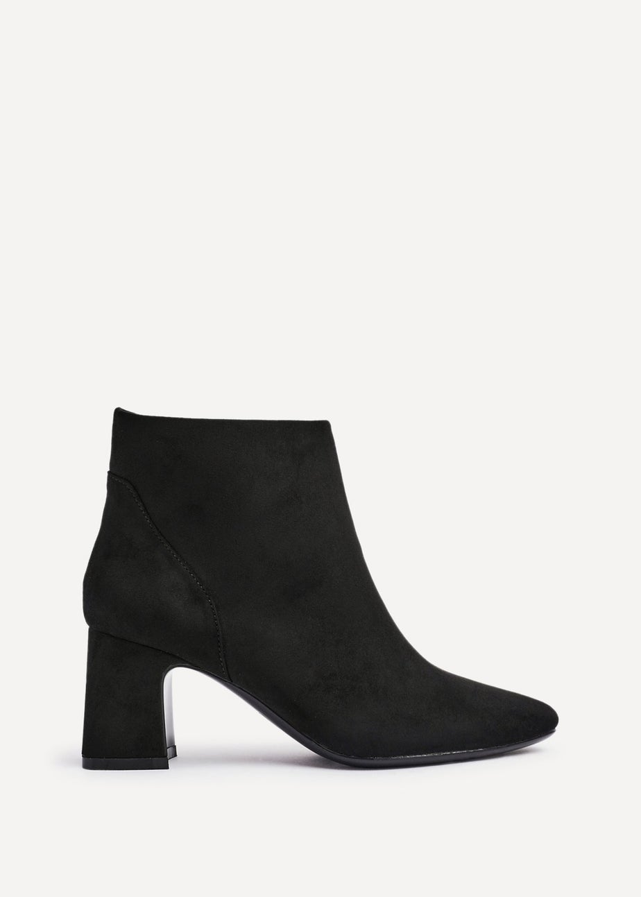 Linzi Cove Black Faux Suede Soft Square Toe Block Heel Ankle Boot