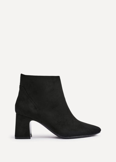 Linzi Cove Black Faux Suede Soft Square Toe Block Heel Ankle Boot