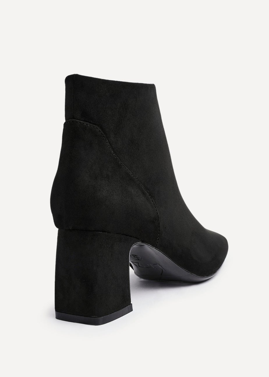 Linzi Cove Black Faux Suede Soft Square Toe Block Heel Ankle Boot