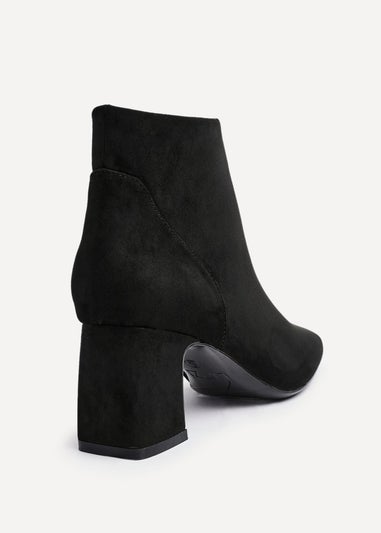 Linzi Cove Black Faux Suede Soft Square Toe Block Heel Ankle Boot