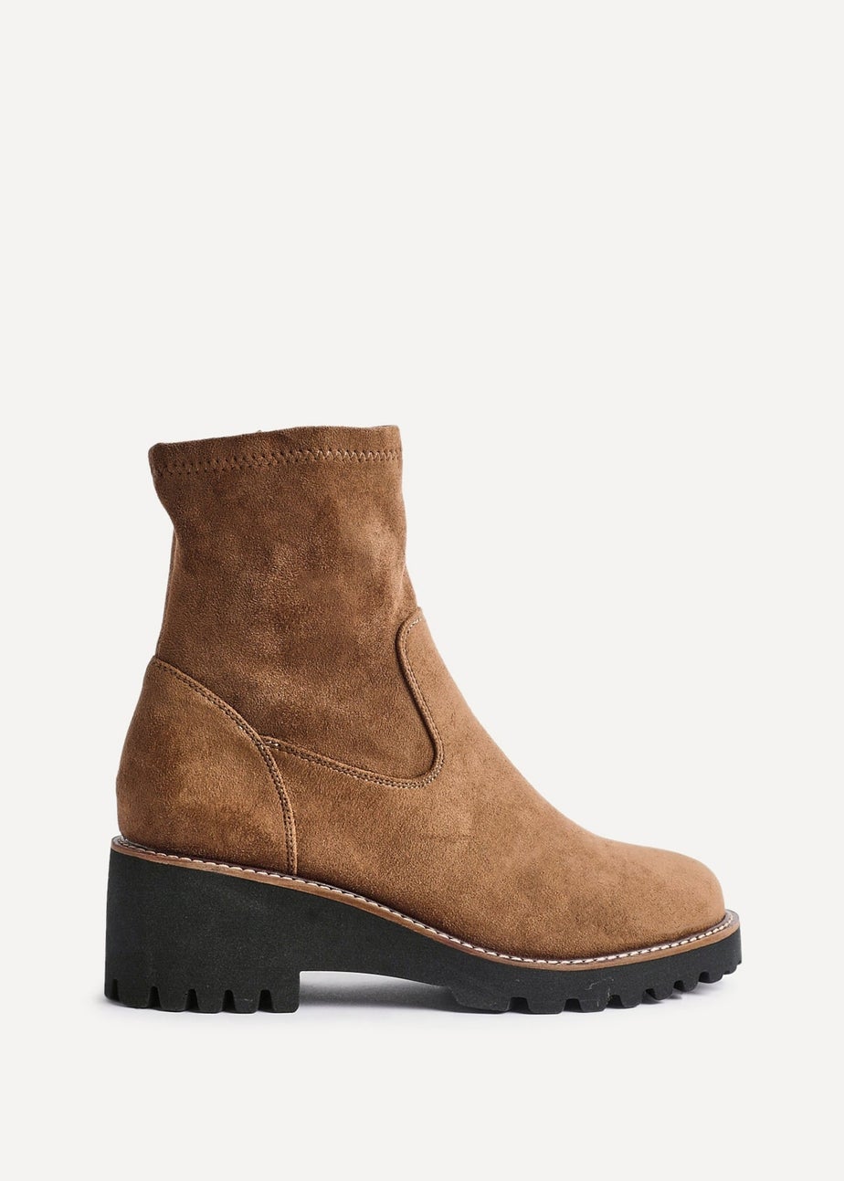 Linzi Trish Sand Faux Suede Wedged Heel Ankle Boot