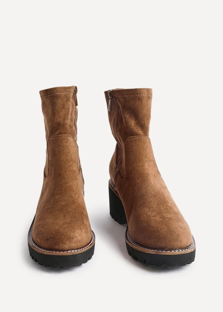 Linzi Trish Sand Faux Suede Wedged Heel Ankle Boot